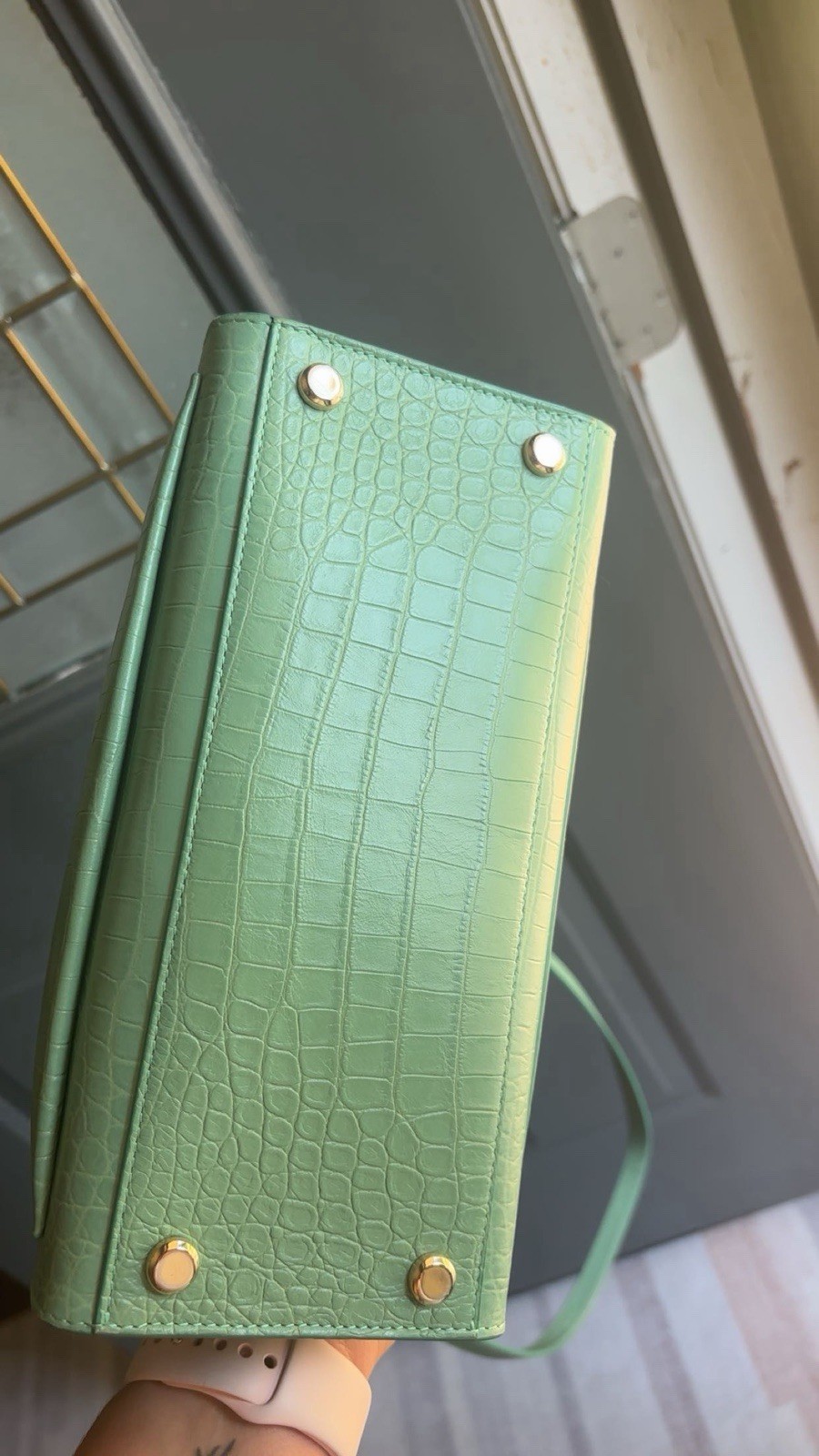 GAVAZZENI Teal Croc-Embossed Crossbody Bag- real Italian leather