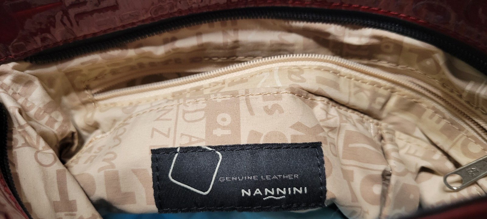 Nannini Red Genuinie Patent Leather Word Embossed Play Cross Body Bag