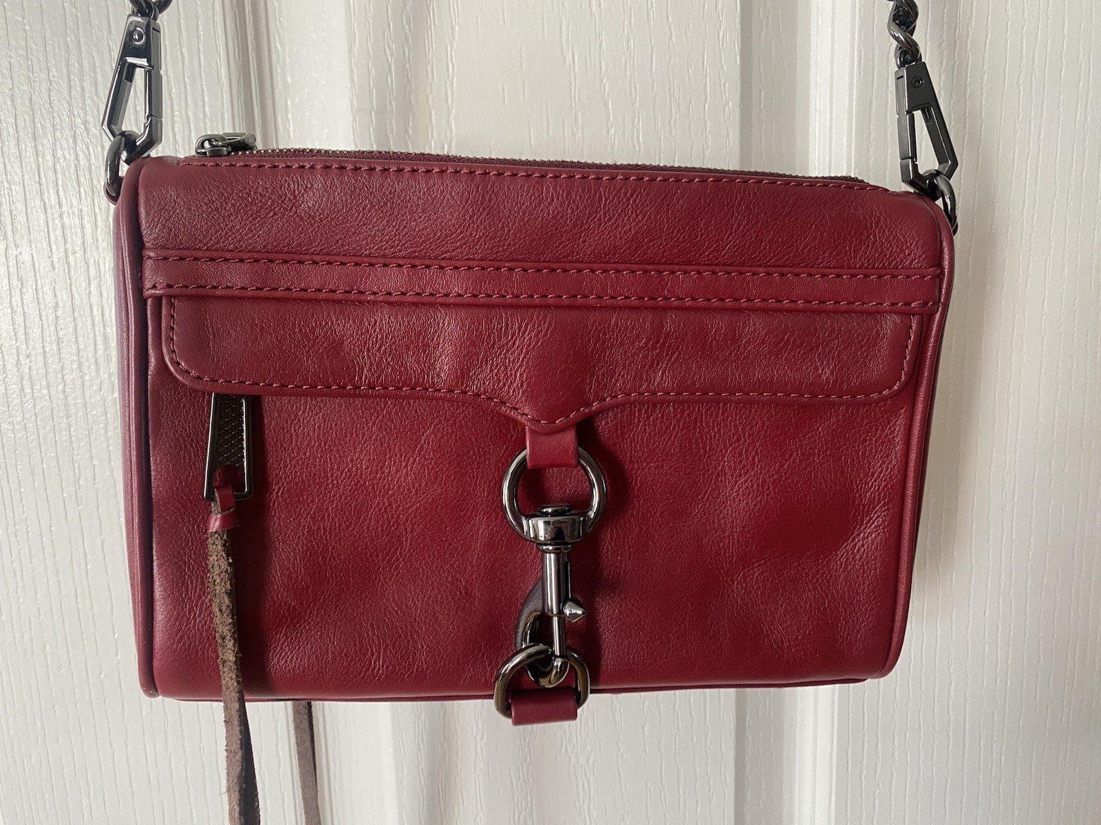 Rebecca Minkoff mini Mac Red Crossbody Bag Chain Strap Studded Accents Tassel