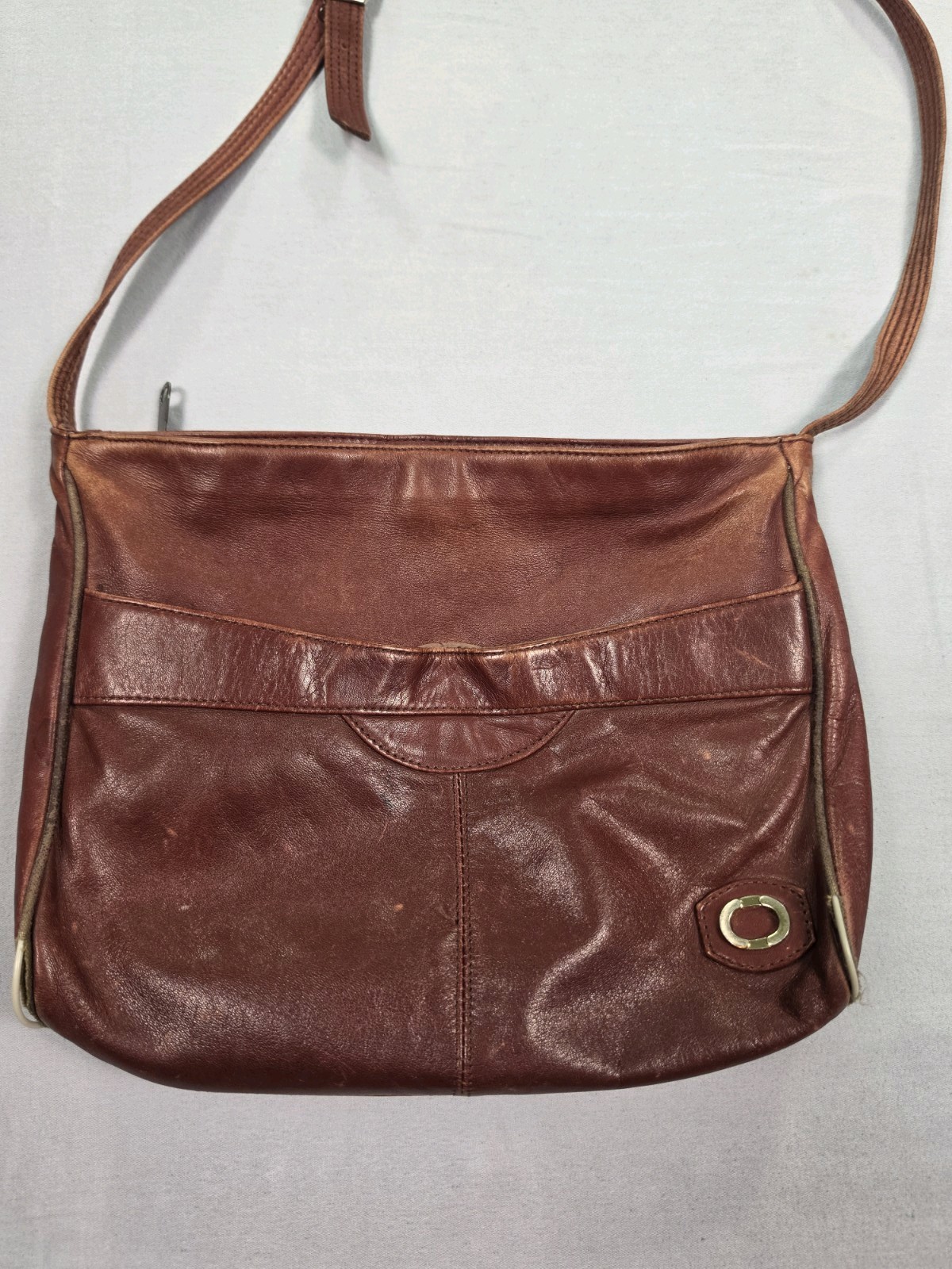 Vintage Red-Brown Leather Crossbody Bag Adjustable Strap Genuine Leather AS-IS