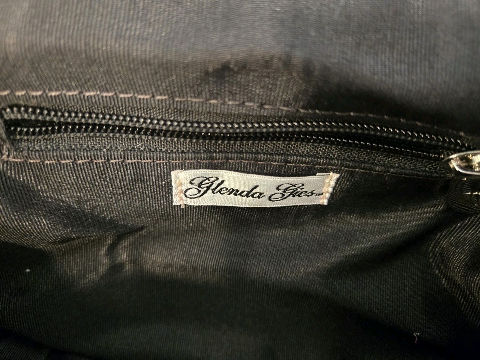 Glenda Gies Gray Chenille Handbag Silver And Black Leather Accents