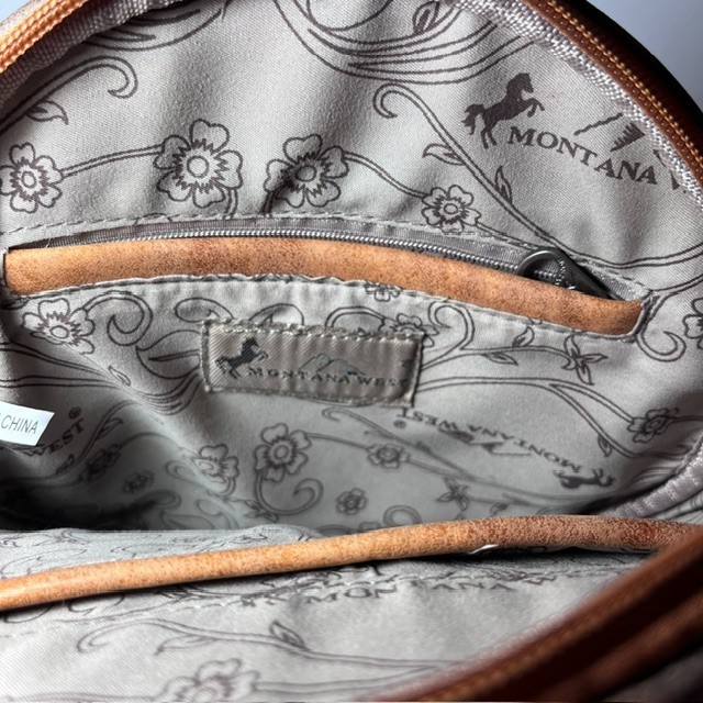 Montana West Womens Brown Round Bag Purse Rivets NO STRAP & MISSING strap holder