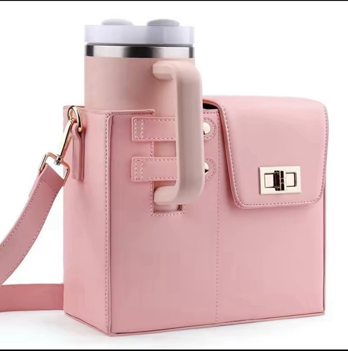 Pink Water Bottle Crossbody Bag Portable Protective Storage Pouch Holder