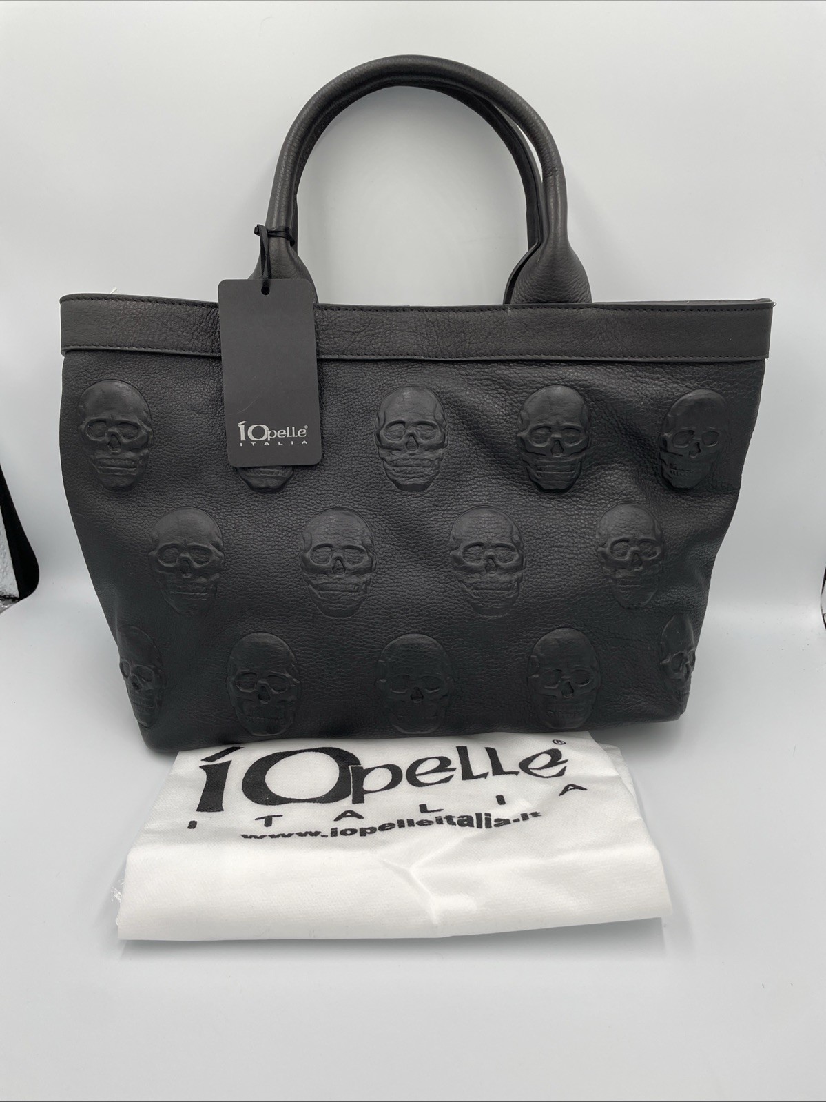 NWT IO Pelle Italia Skull Black Crossbody Bag Leather Made in Italy NEW