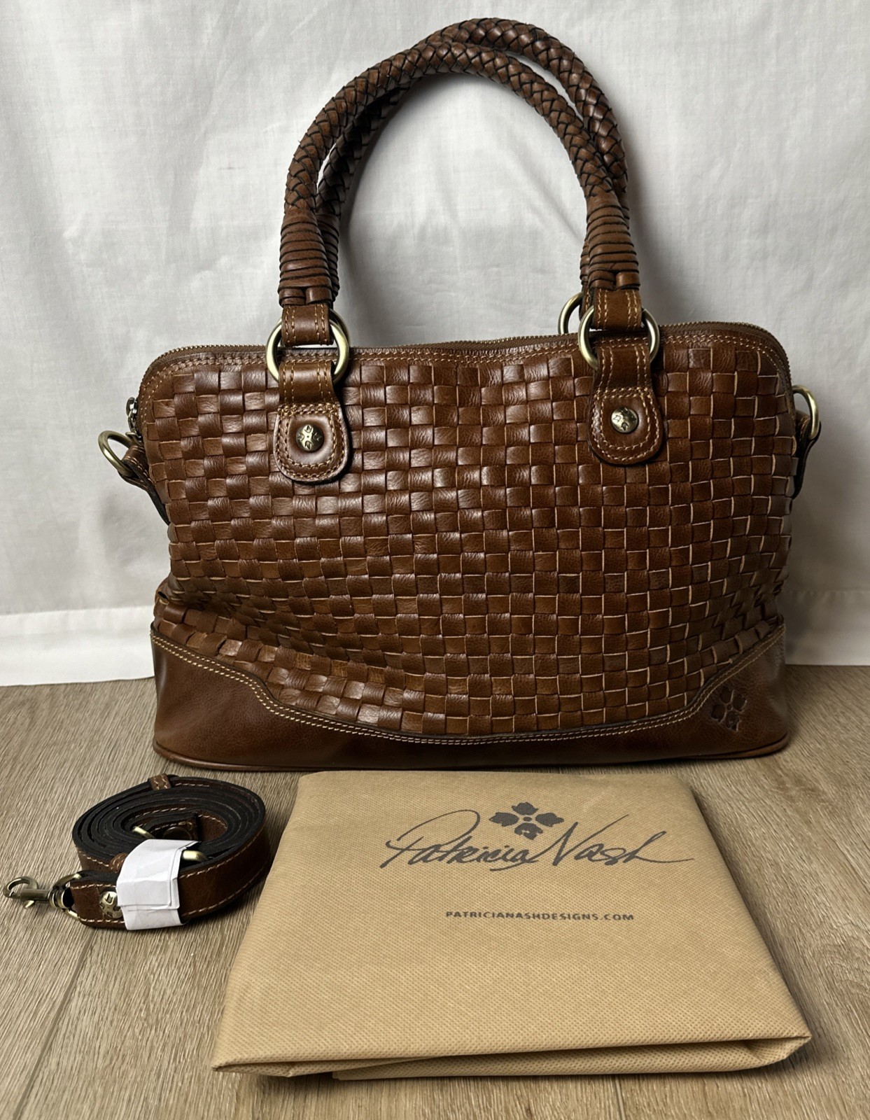 Patricia Nash Discovery Washed Woven Augusta Satchel Cognac D387208
