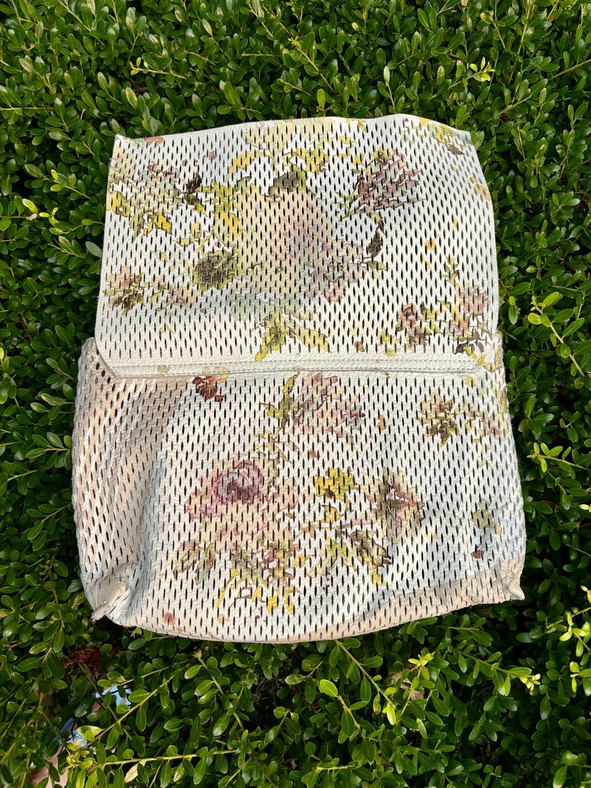 Anthropologie Floral Suede Watercolor White Clutch