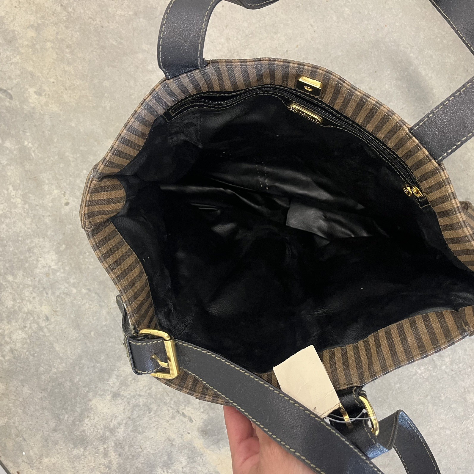Fendi Pecan PVC Large Bag Brown Stripe Authentic Vintage tote