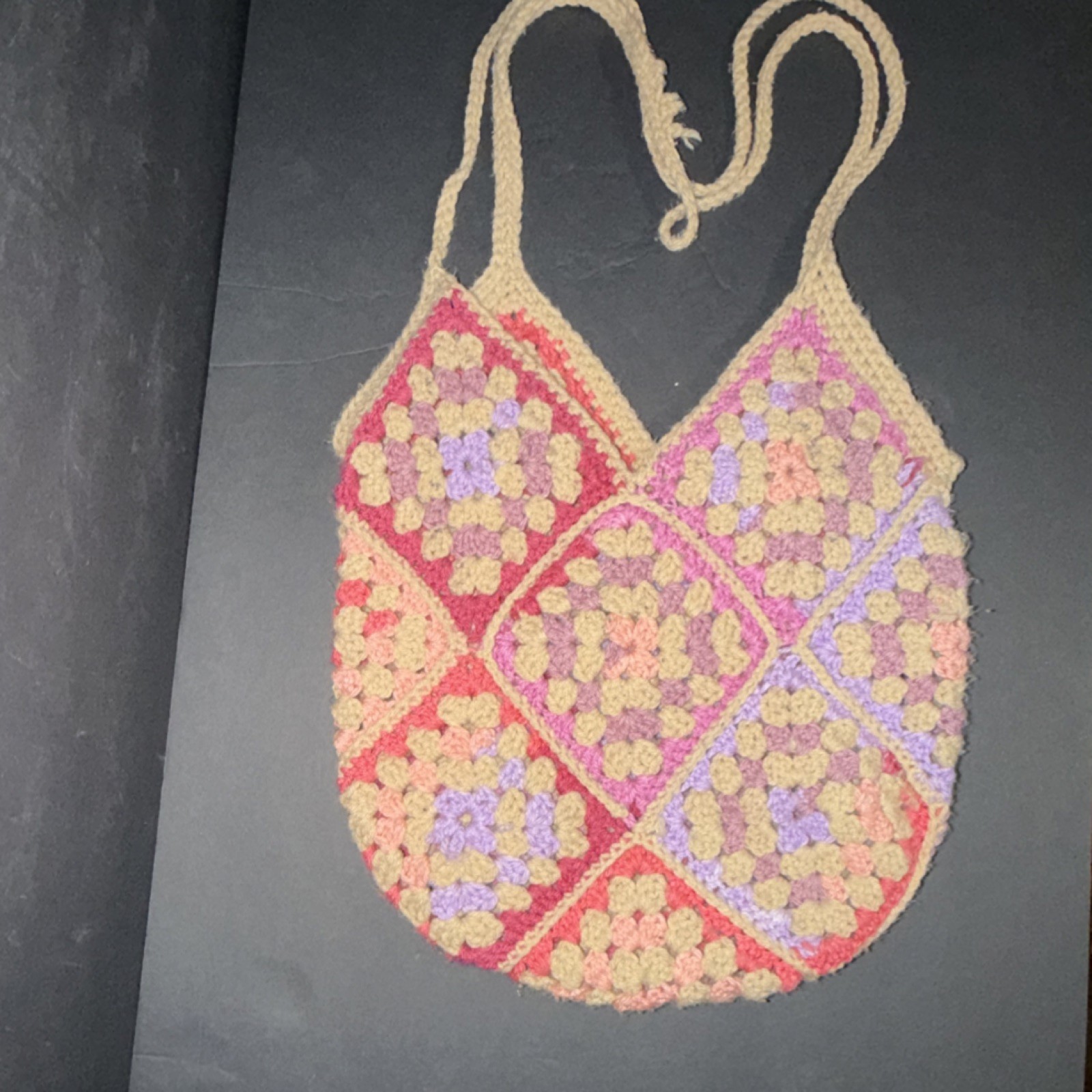 Handmade Crochet Shoulder Bag Beige Pink Purple Red Geometric Bohemian Crescent