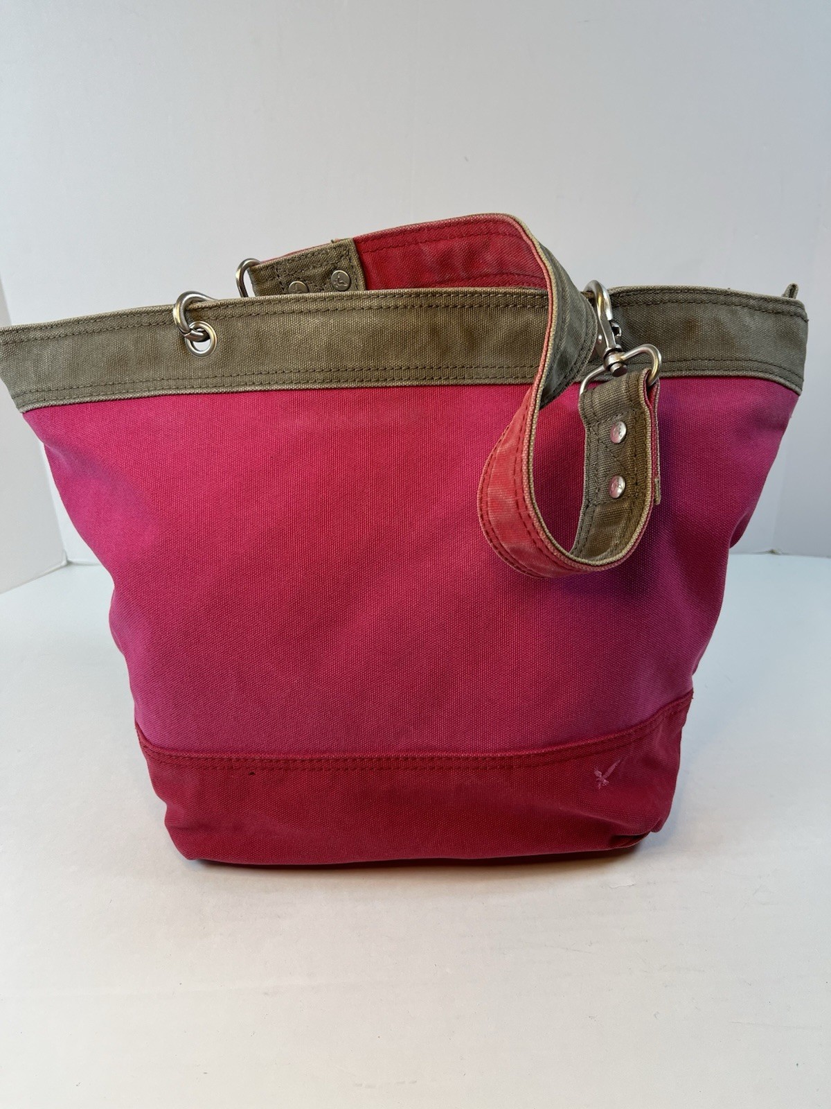 AEO American Eagle Outfitters Canvas Shoulder Tote Bag Color block Red Pink