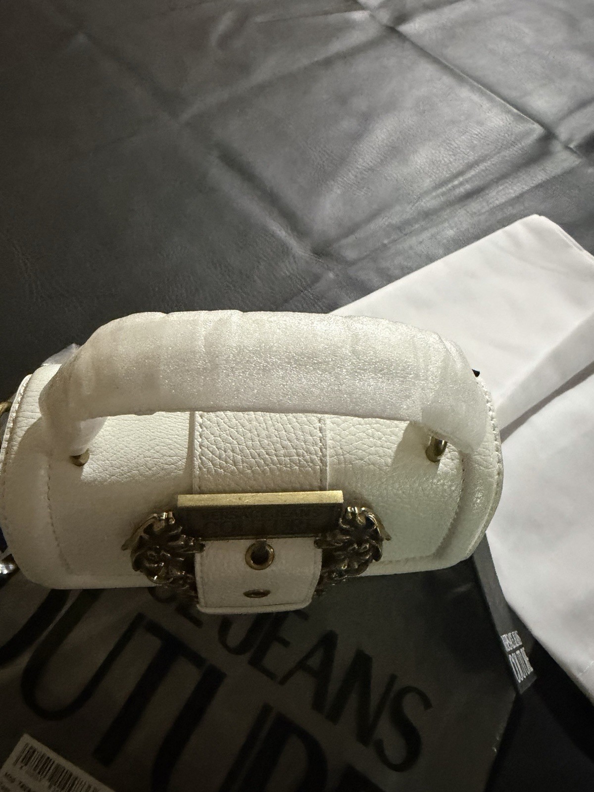 Versace Jeans Couture White Top Handle/Gold Tone Chain Shoulder Bag. NWT