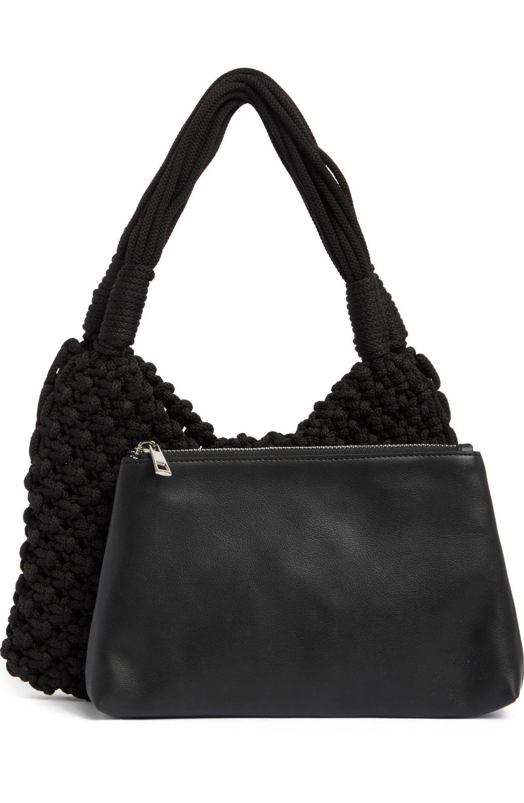 NWT BCBG Woven Shoulder Bag Black Removable Pouch 2-in-1 Knit Designer Handbag