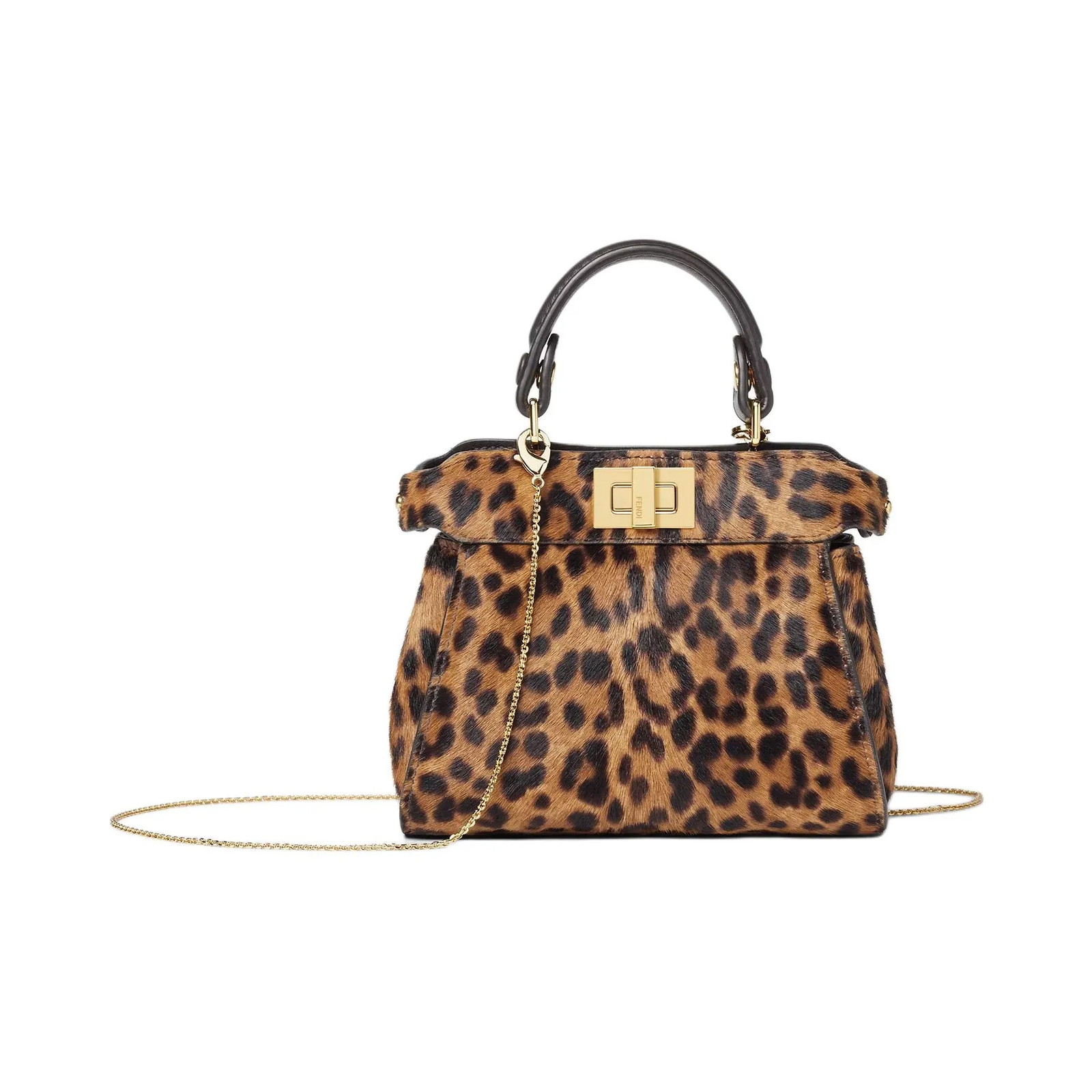 FENDI Peekaboo Leather Handbag Mini Women’s Brown 7.5*2.4*6.3 in
