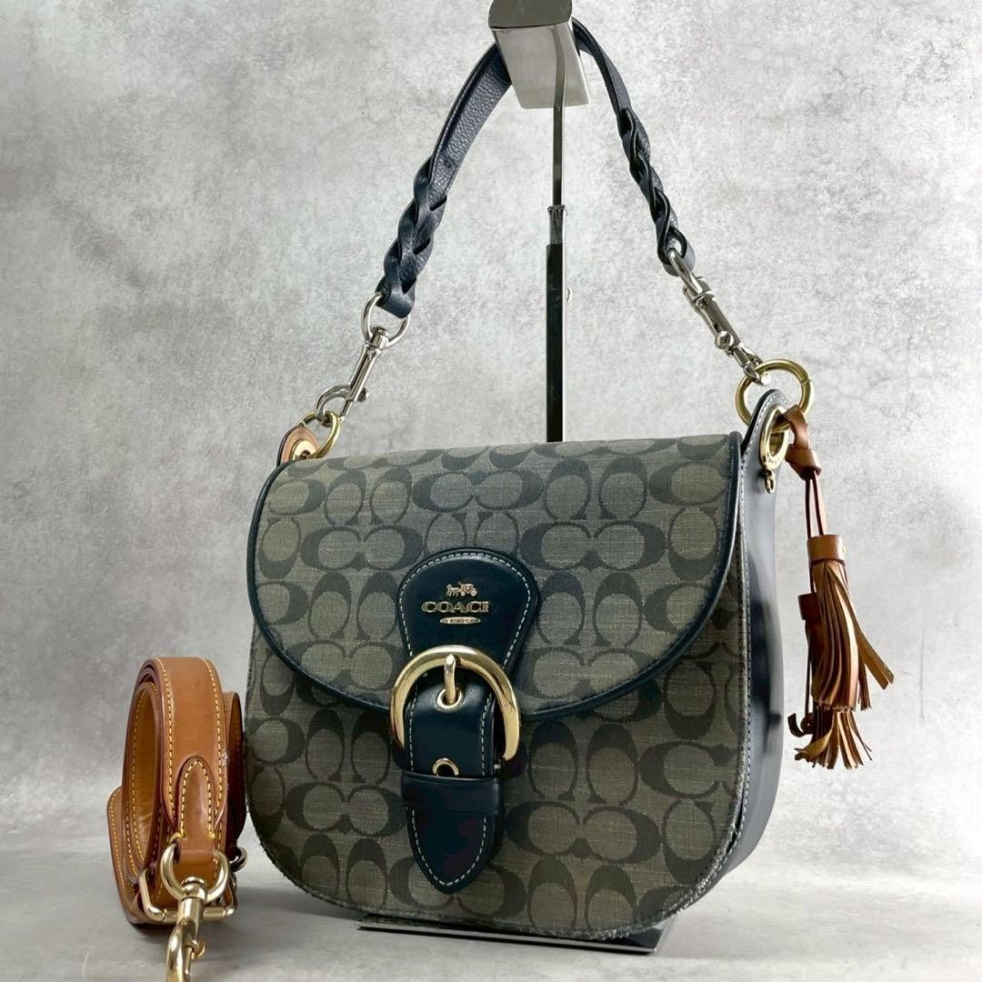 Coach Women’s Business Bag Blue Canvas and Leather Used Bag