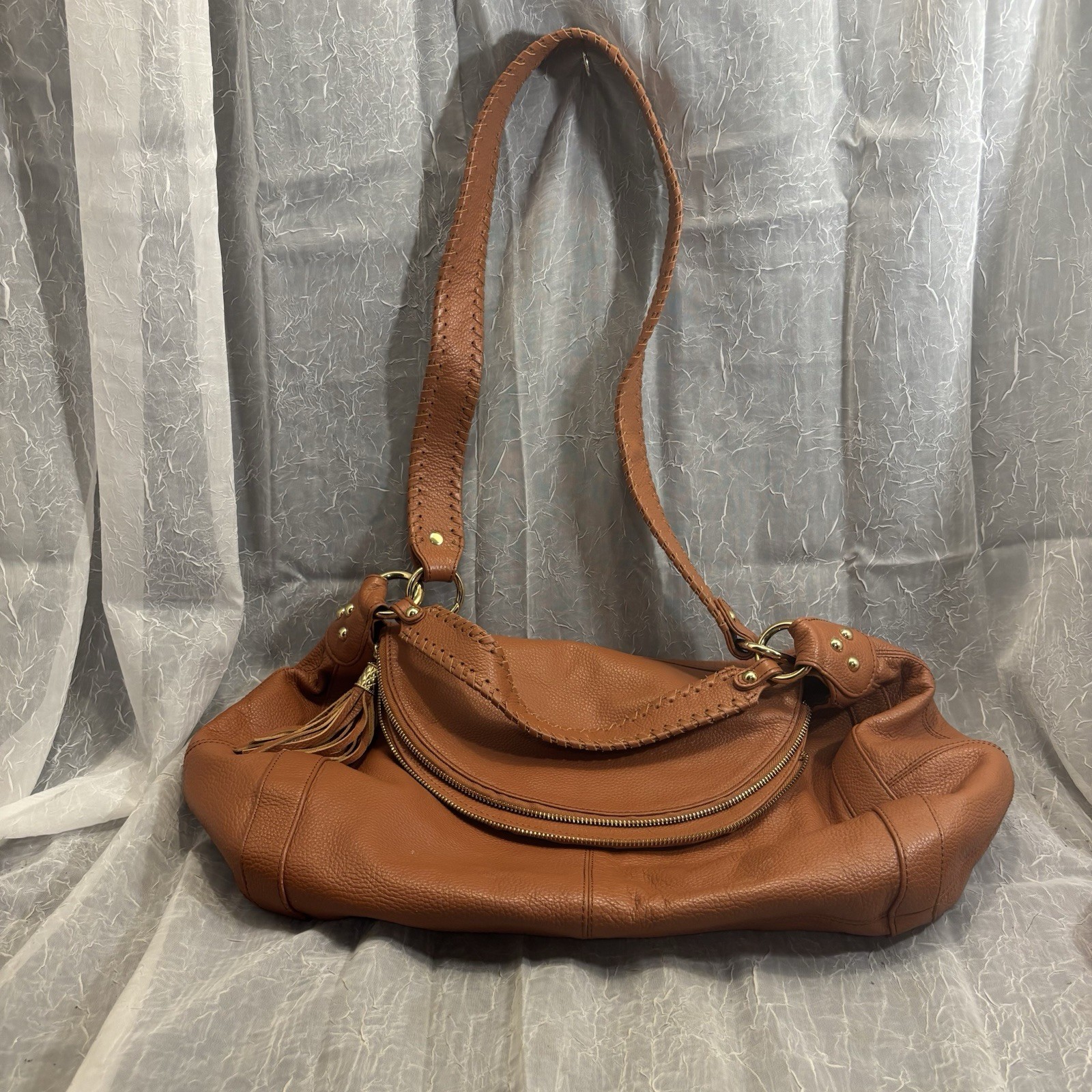 Vtg Designer ONNA EHRLlCH Rachel Brown Pebbled Leather Hobo Purse New W/ Tags