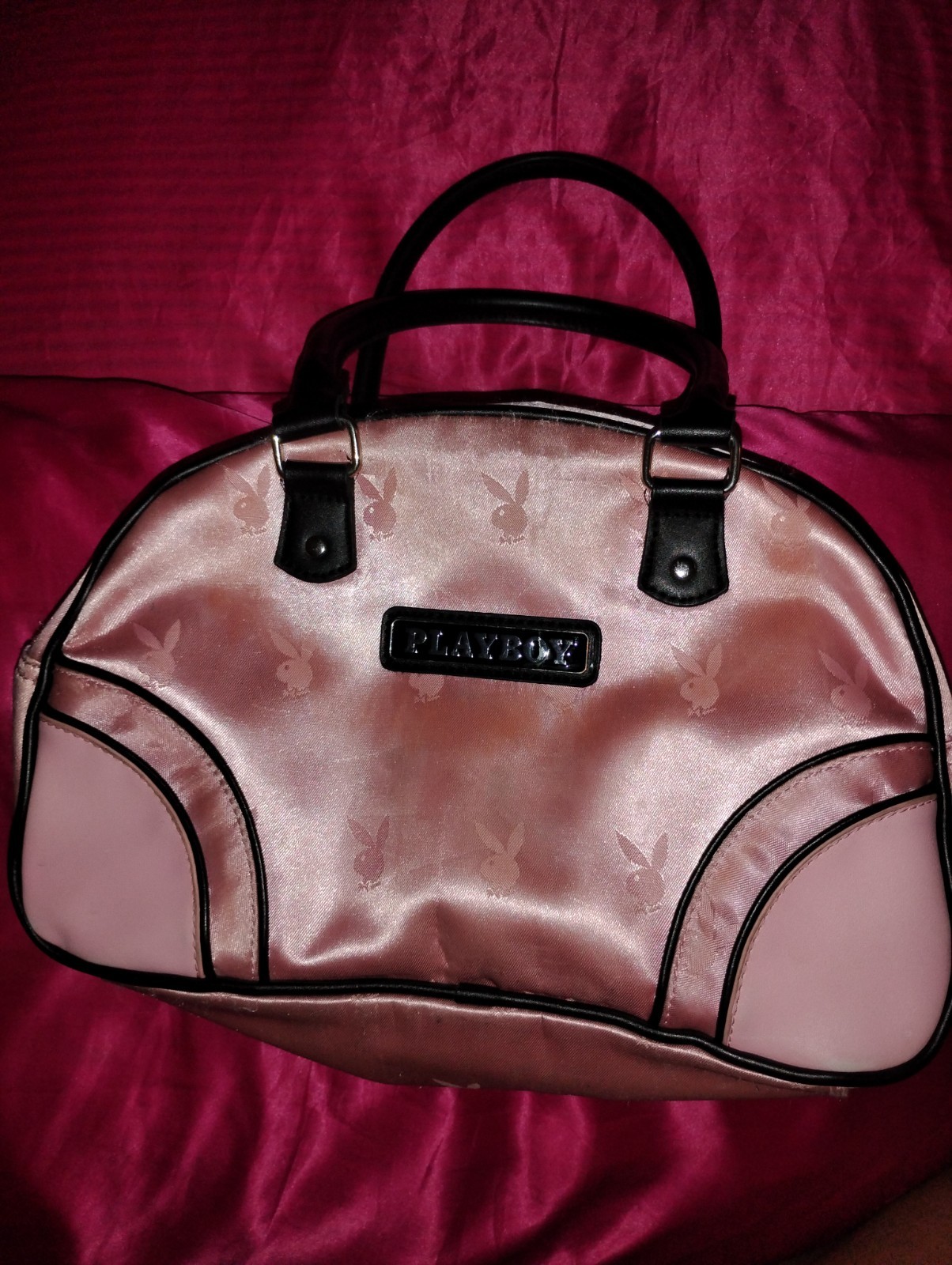 Pink Satin Playboy Bunny Bowler Bag