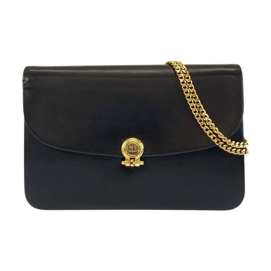 Christian Dior vintage black gold hardware leather chain shoulder bag ladies 600