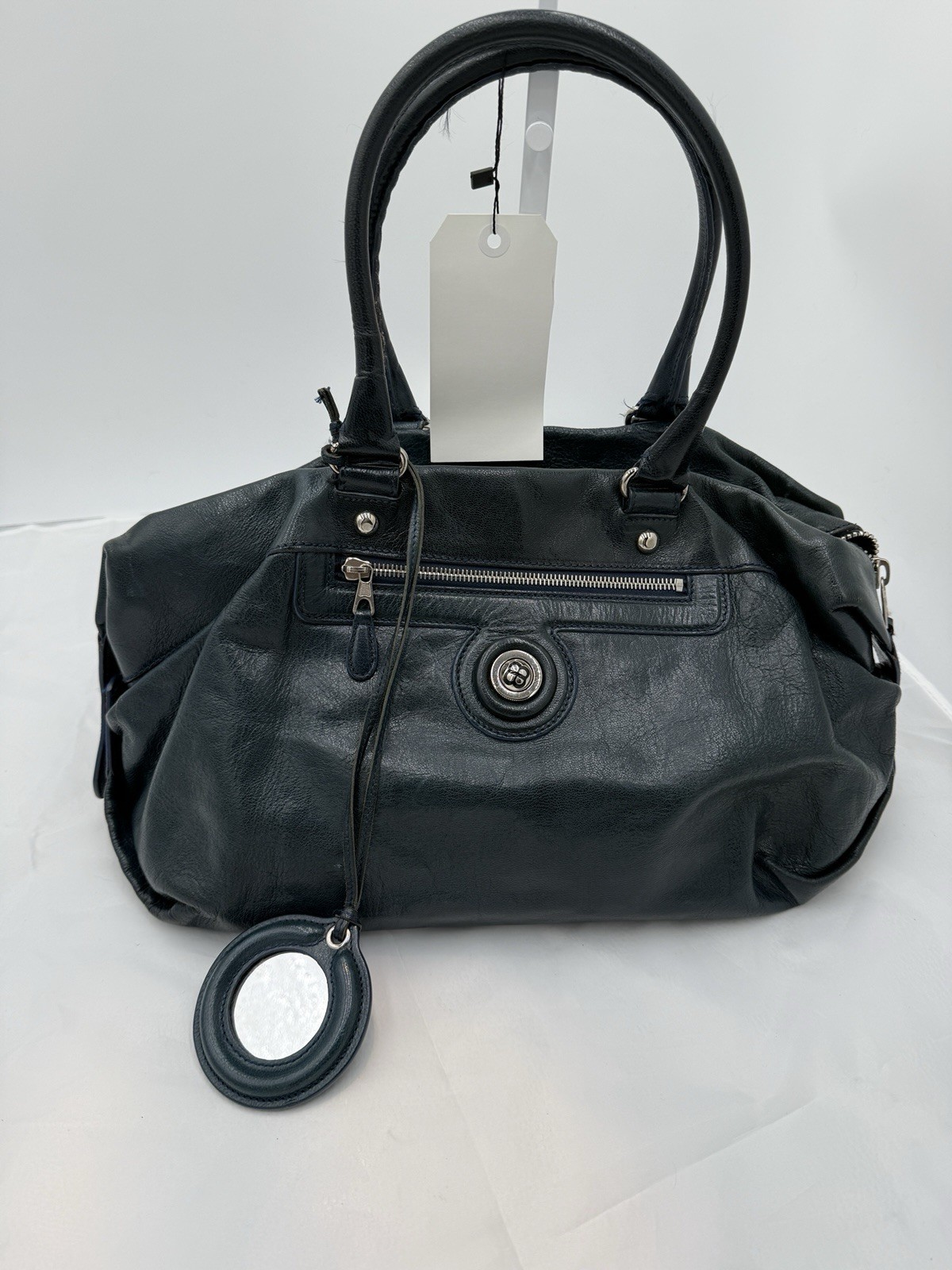 Authentic Balenciaga Vintage BB Logo Boston Bag W/Mirror & COA