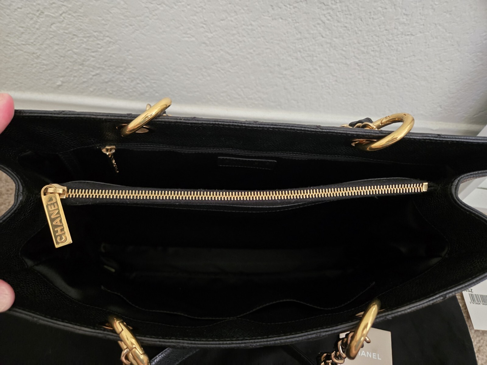Auth CHANEL Caviar Quilted Grand Shopping Tote GST Black