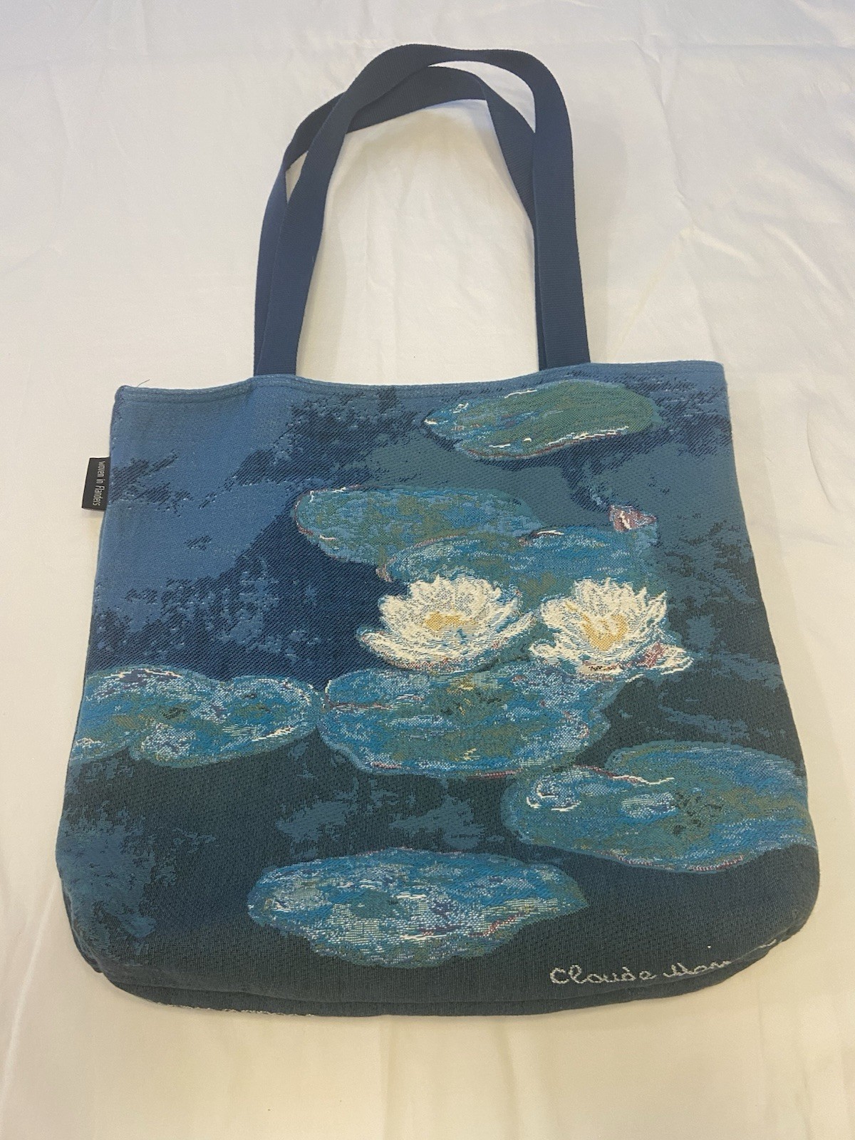 Claude Monet Blue Canvas Tote Bag 16×16 iris evening Excellent Condition