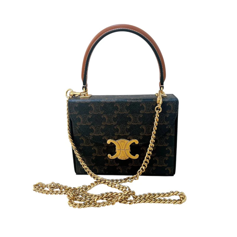 CELINE Triomphe Box Chain Shoulder Bag Beige Canvas Shoulder Bag #OKB2387