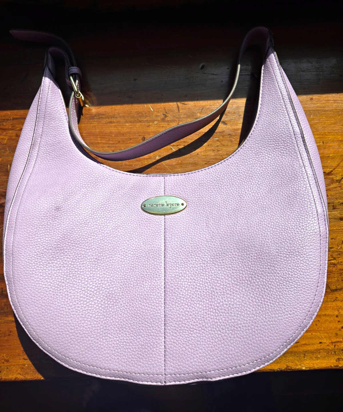 Nanette Lepore Purple Pebbled Shoulder Bag, Snap Closure, Inner Pockets, Lined