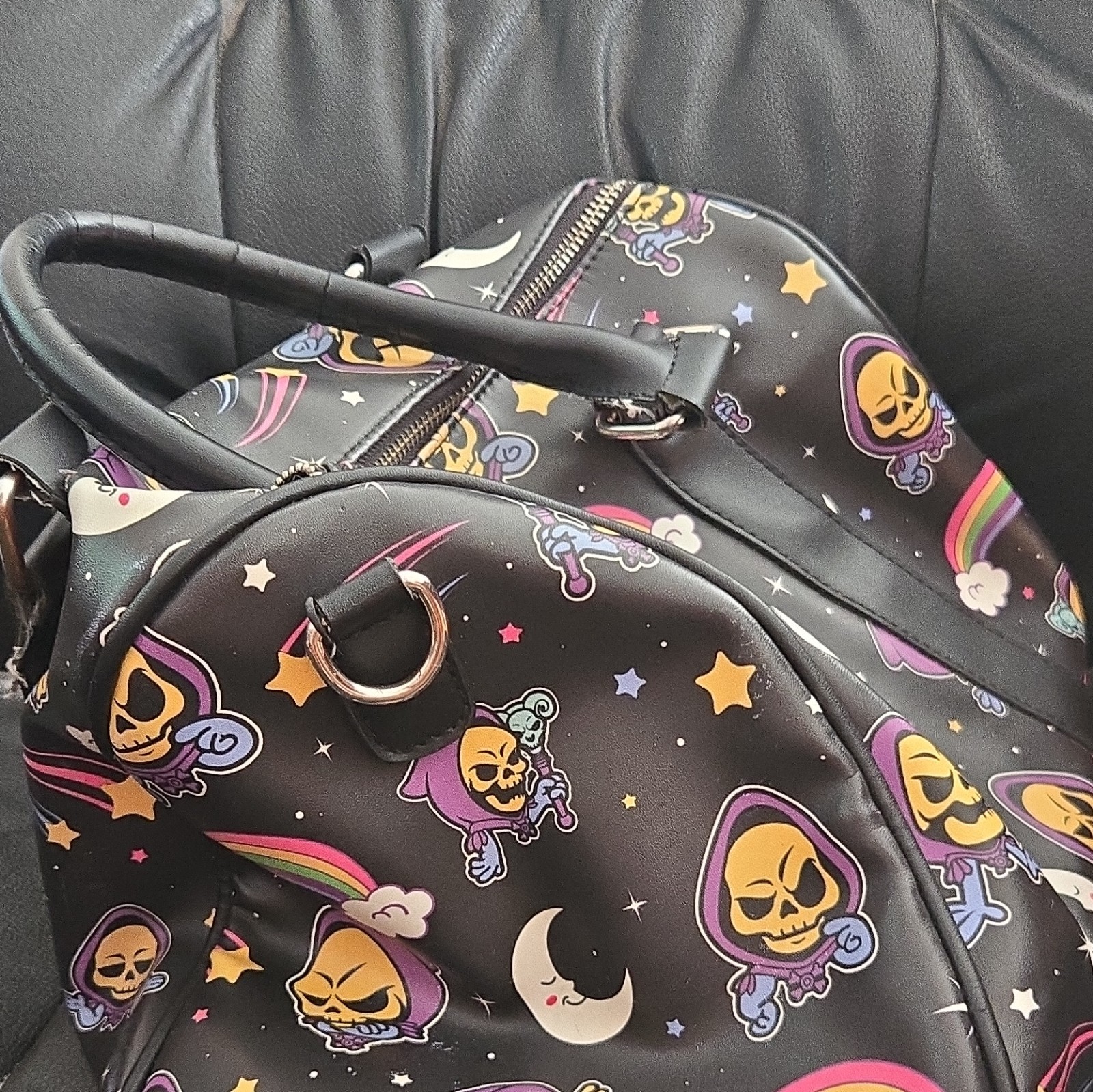 KILLSTAR Black Skull Graphic Print Satchel Top Handle Zip, Inner Pockets
