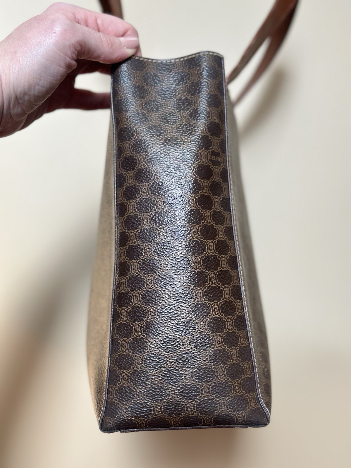 Celine Macadam Tote Bag Vintage Brown PVC Leather Italy MC97/2 Authentic