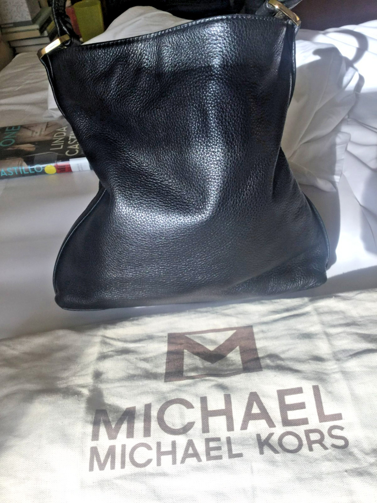 $360 Michael Kors Black Pushlock Women’s MK Large Shoulder Bag -Genuine Leather