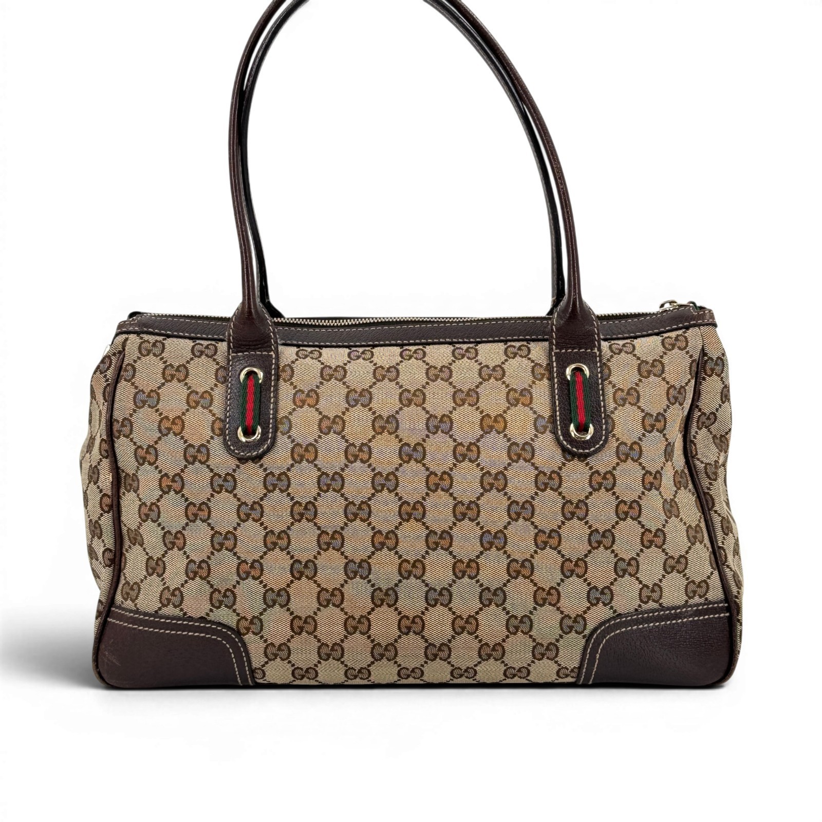 Auth GUCCI Princy GG Canvas Shoulder Bag Sherry Line Ribbon Bow