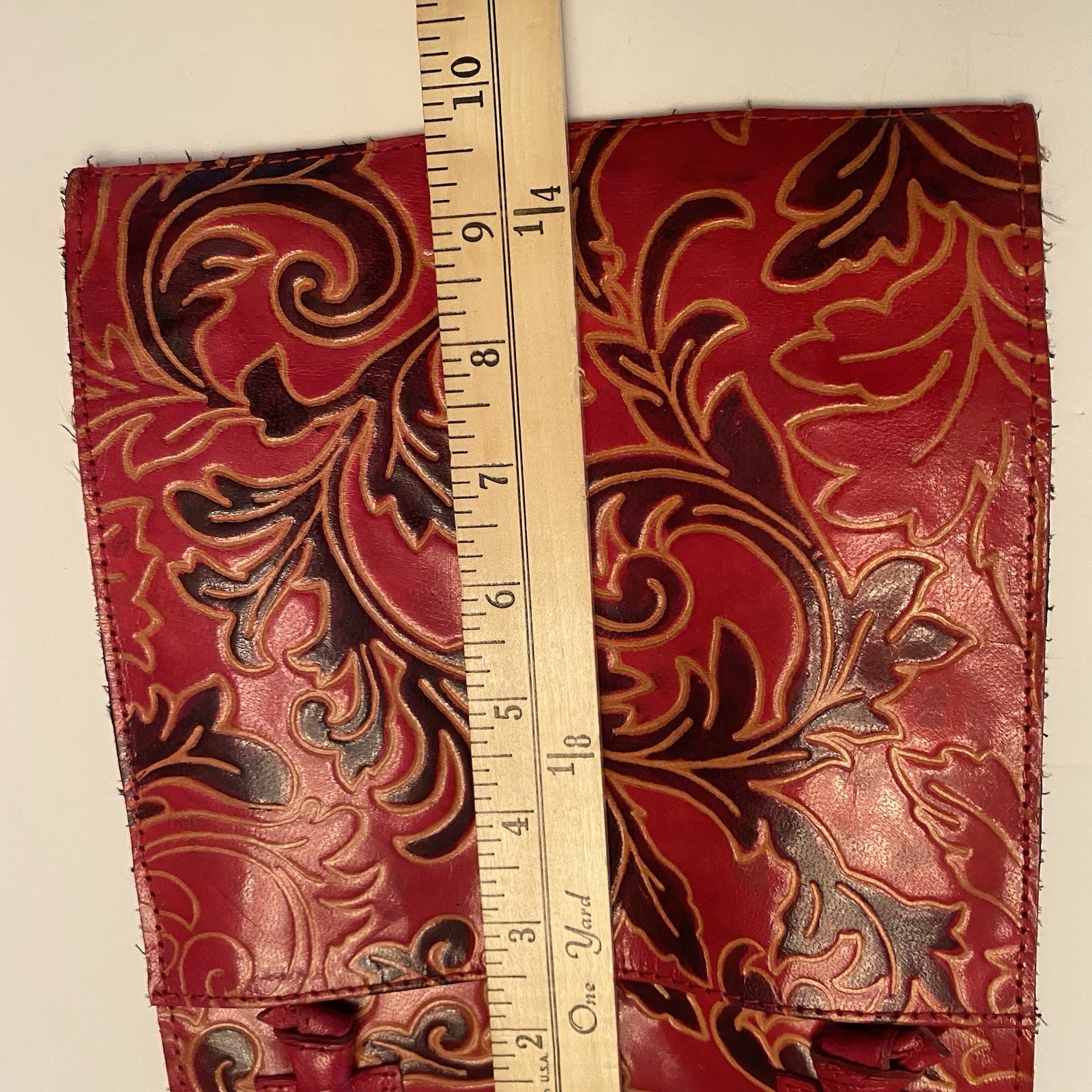 Unique Red/Brown/Tan Tooled Faux Leather Handbag Purse