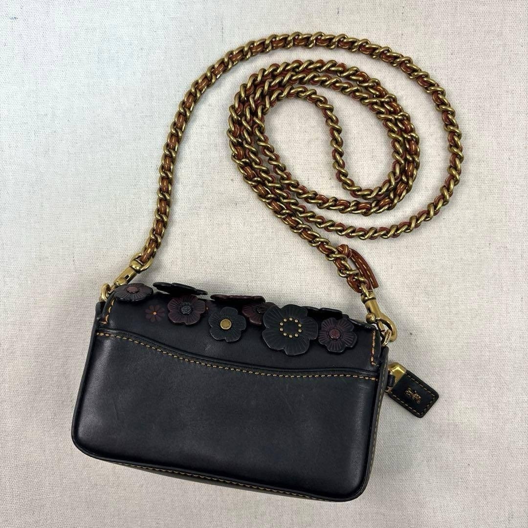 Coach Shoulder Bag Dinky T Roses Leather 10510 Chain