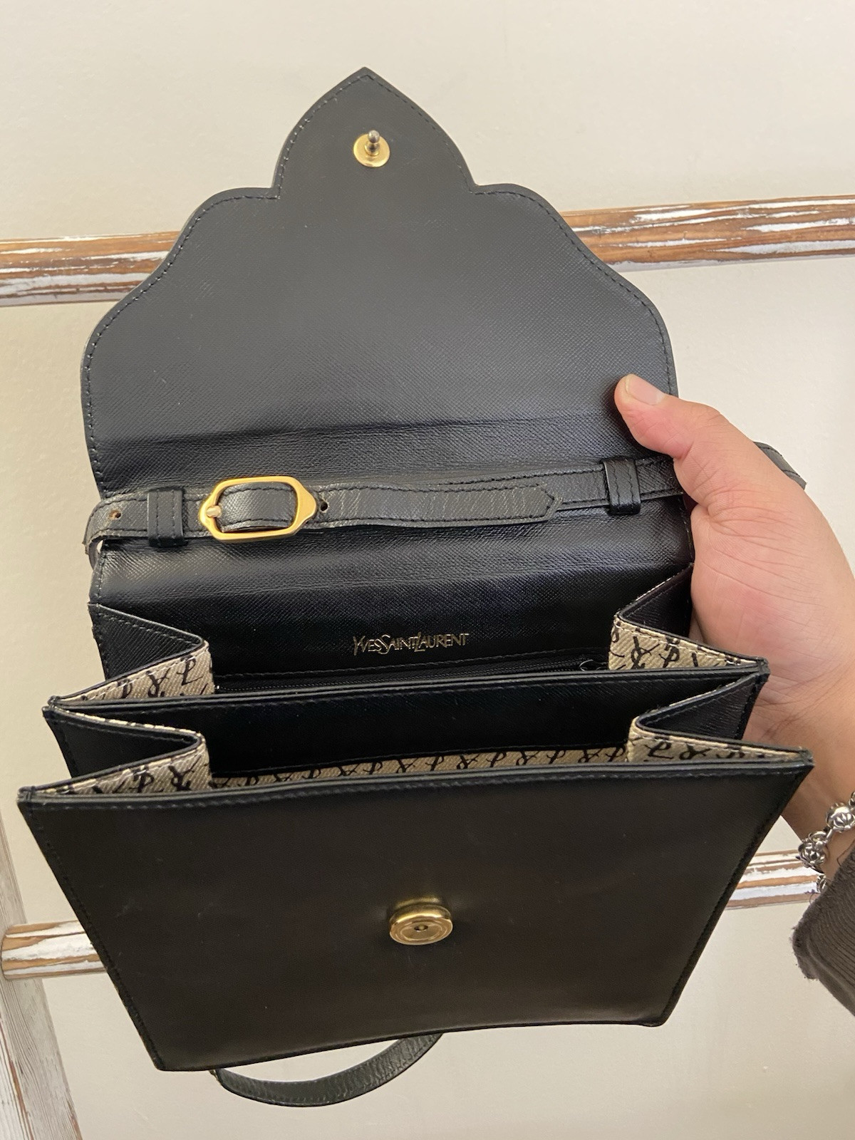 Yves Saint Laurent Cassandra Black Saffiano Crossbody Shoulder Bag, Fair Condo