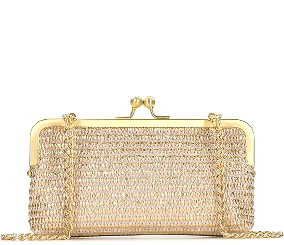 NWT Patricia Nash Mini Crossbody Clutch Bag Gold Raffia, Metallic Leather RFID