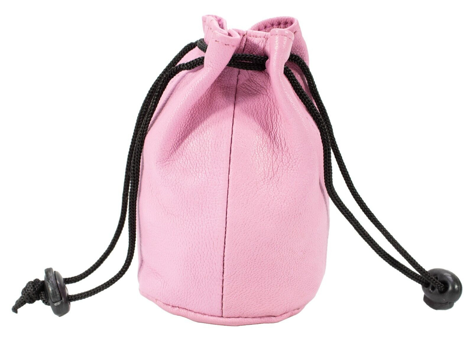 Women’s Pink Leather Drawstring Pouch Bag Small Coin Purse Travel Makeup