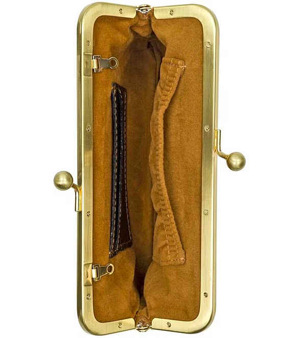 NWT Patricia Nash Mini Crossbody Clutch Bag Gold Raffia, Metallic Leather RFID