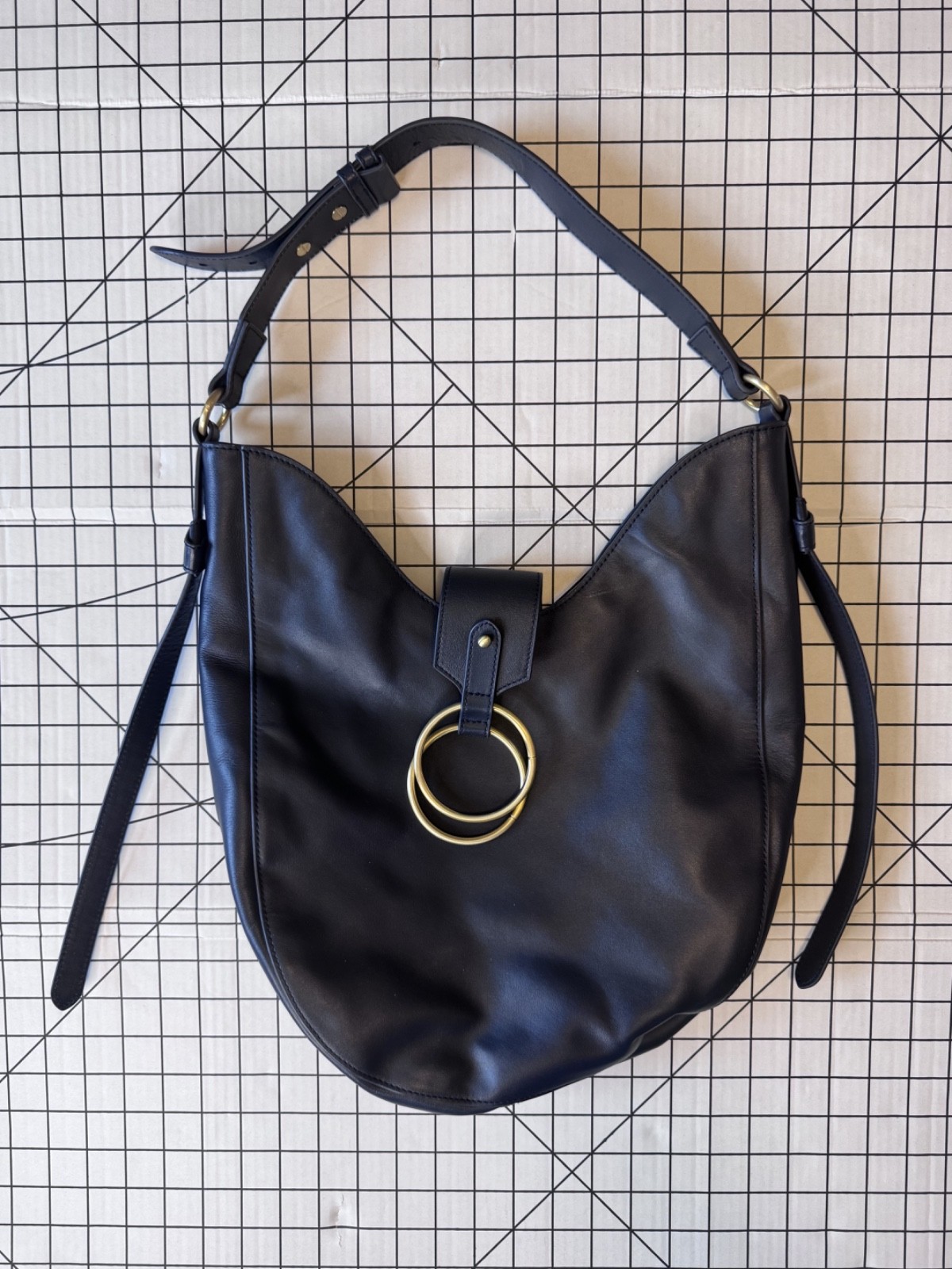 Badgley Mischka Purse Blue Ext White Int Gold-colored metal accents Hobo