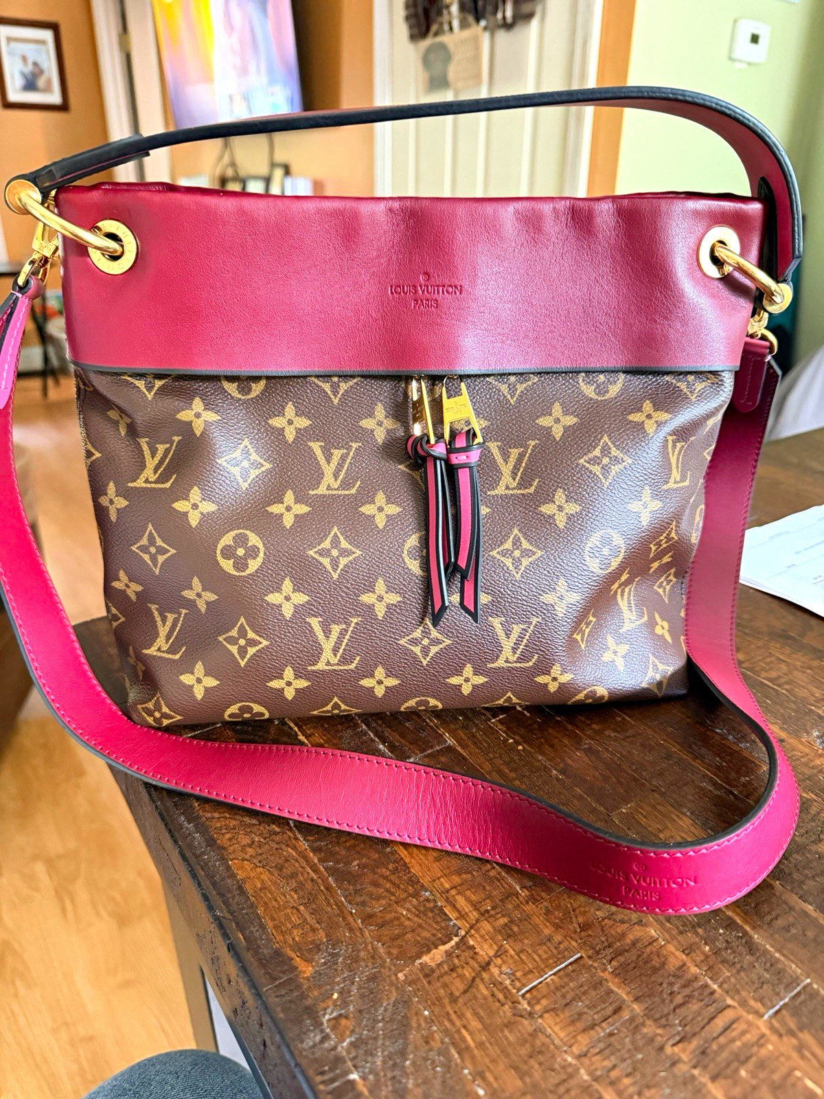 Louis Vuitton Monogram Shoulder Bag Brown/Burgundy Gold Hardware Pink Lining