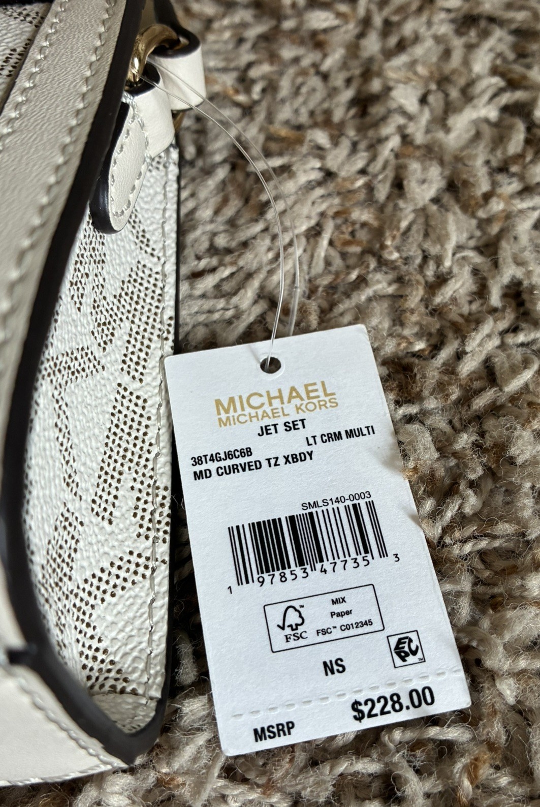 NEW Michael Kors Jet Set Cream Logo Medium Curved Signature Crossbody Bag NWT