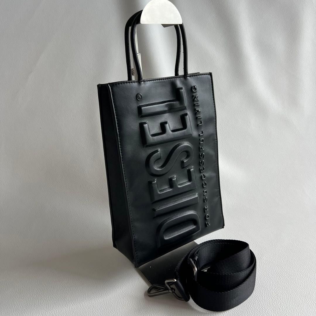 DIESEL 3D Embossed Logo Tote Bag 2Way Black Pre-owned Authentic