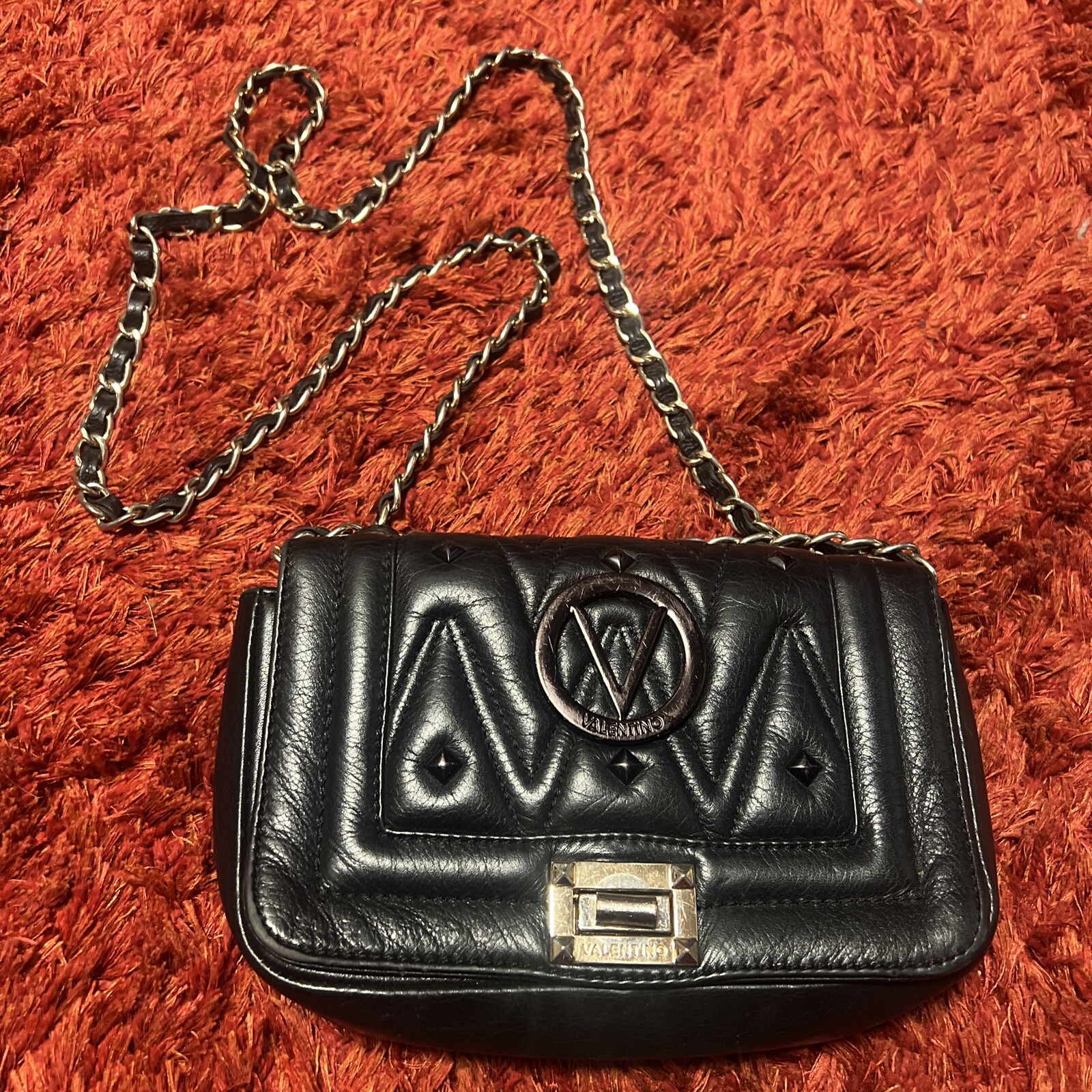 VALENTINO BY MARIO VALENTINO ALICE DIAMOND BAG BLACK LEATHER Some Imperfections