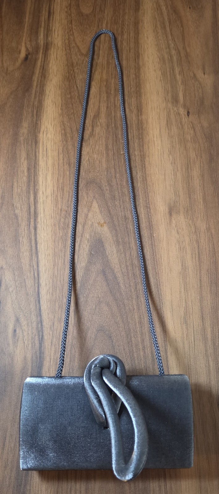 Vintage Sasha New York Gray Satin Evening Bag Convertible Clutch Rope Knot Art