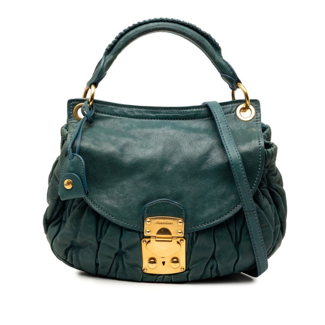 MIU MIU Handbag 2Way Leather Green Matelasse Authentic From Japan
