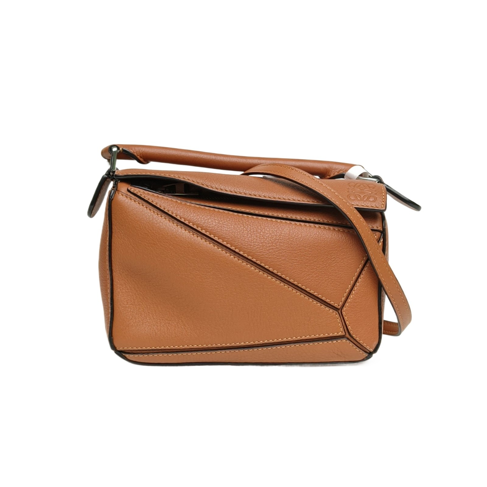LOEWE Puzzle 18cm Geometric Bag Mini Caramel Calfskin Crossbody Bag