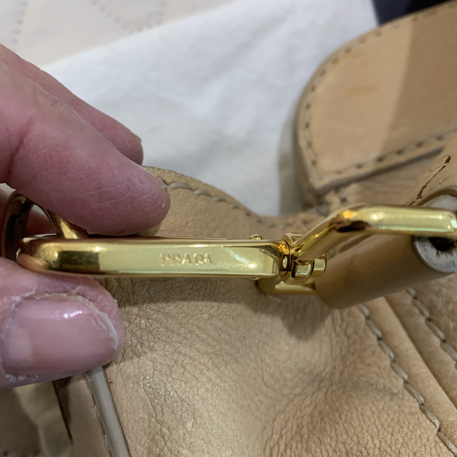 Prada Tessuto Two Way Leather Handbag with gold Hardware.