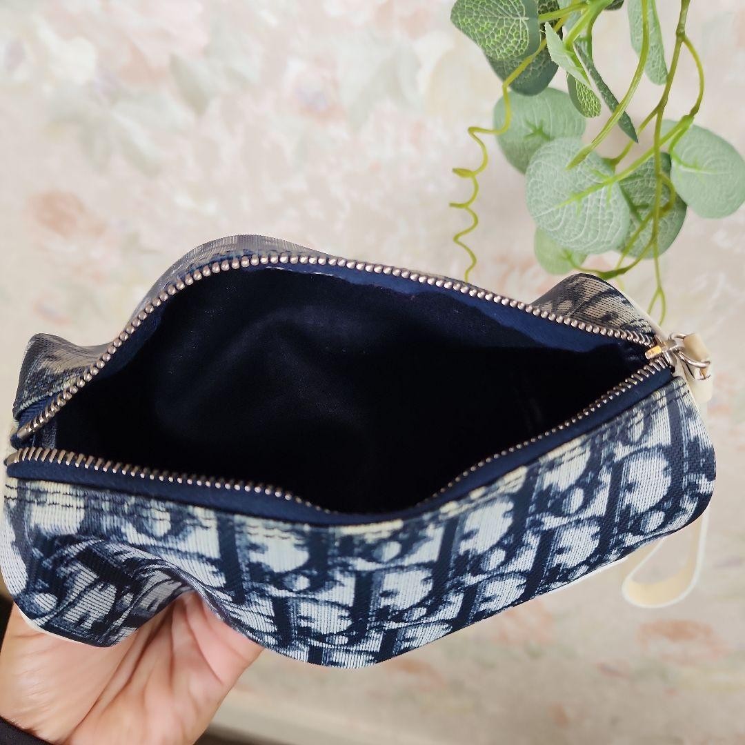 Christian Dior Logo Pouch Blue Approx 8x4x3 inches Used From Japan