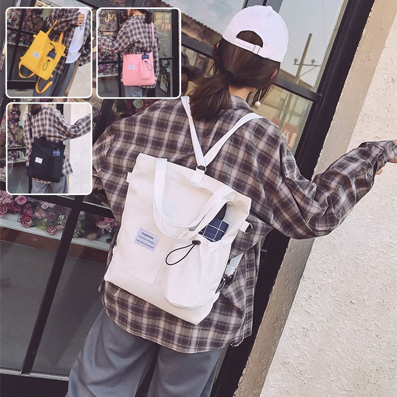 Harajuku Canvas Backpack Women Cute School Bag Korean Preppy Tote Shoulder Bag