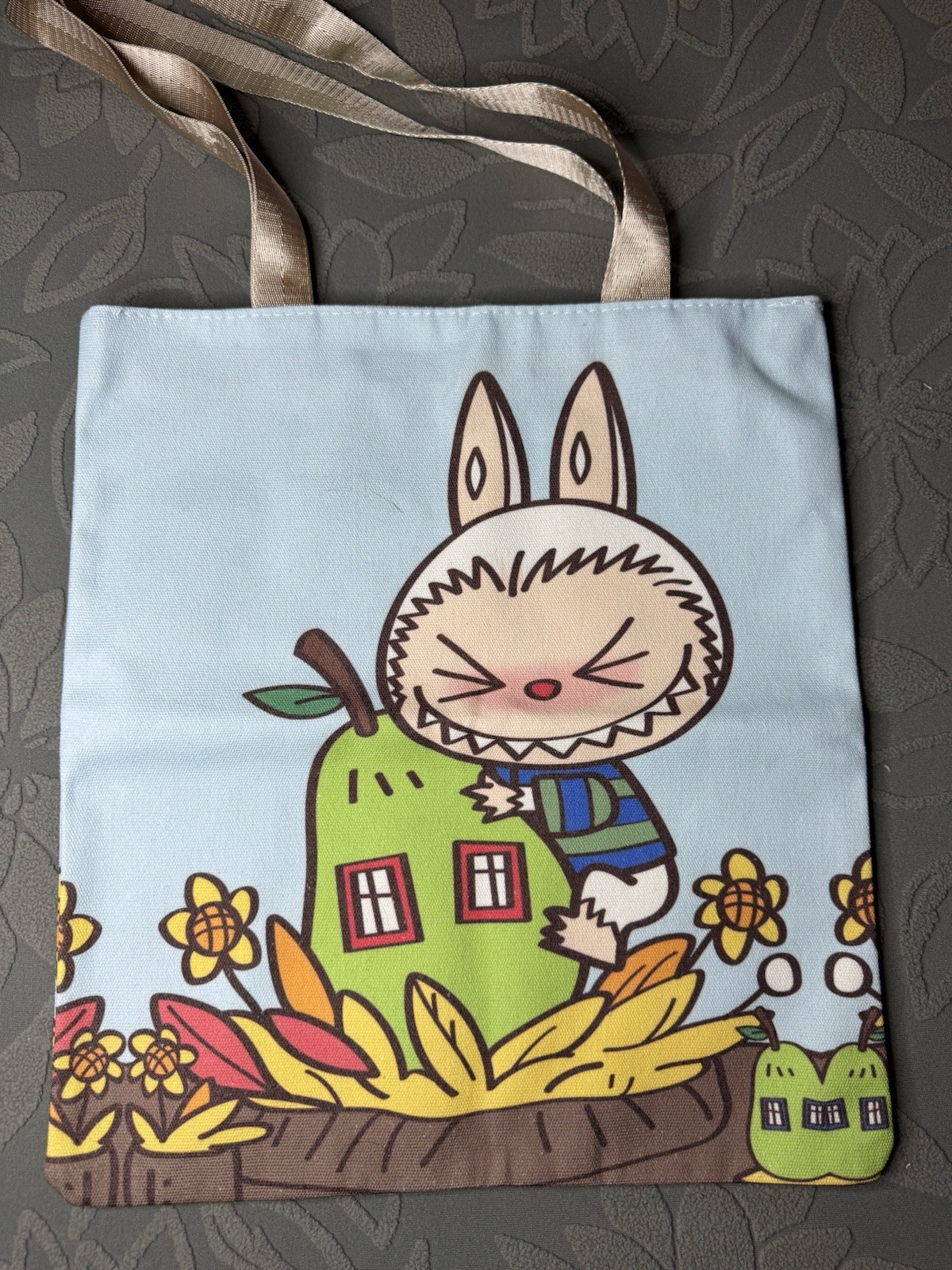 Cartoon Rabbit Character Tote Bag Multicolor Shoulder Strap Zip Closure