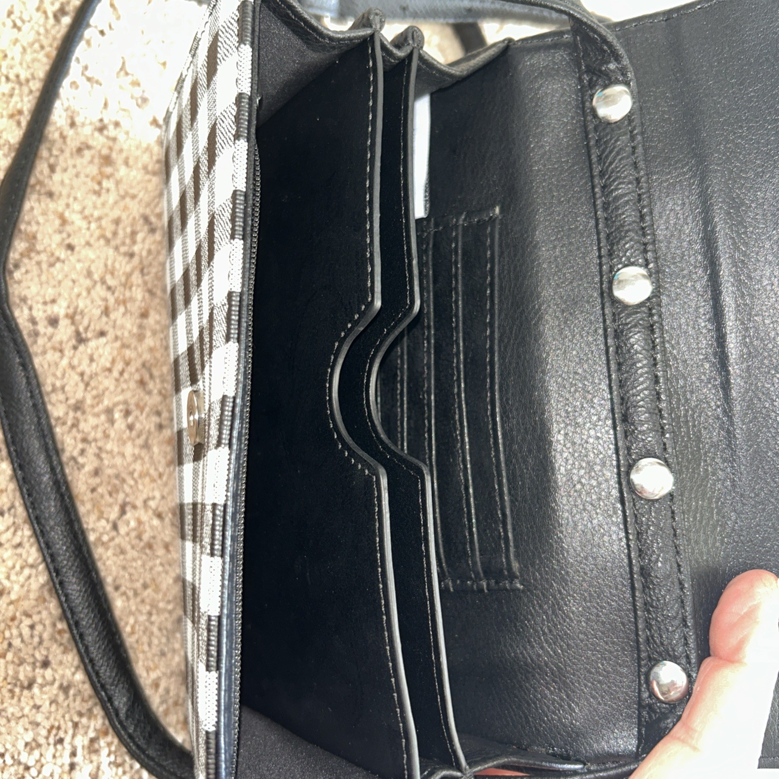 Nine West Black & White Checkered Crossbody Bag 7 1/2 X 5” Snap Closure