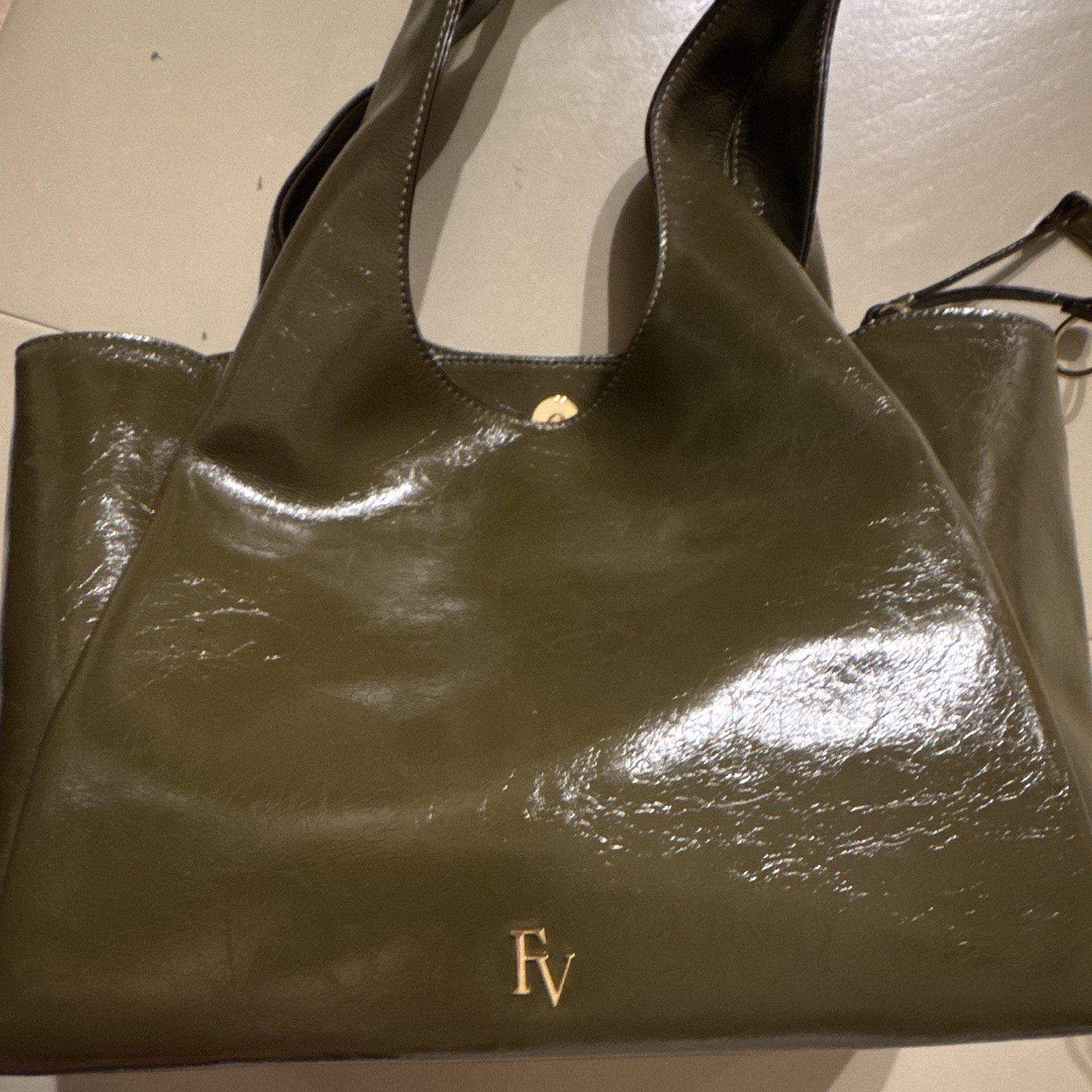 Frances Valentine Green Patent Tote Bag Gold Hardware Logo Bag Charm Magnetic