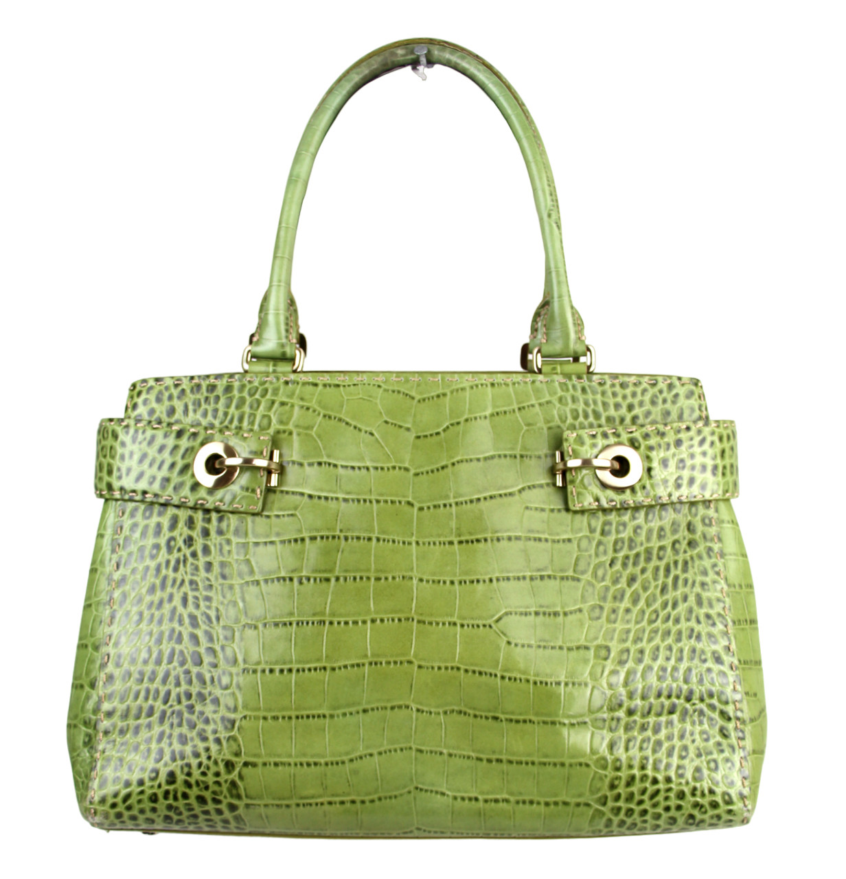 LARGE Ann Taylor GREEN GENUINE LEATHER CROCO PRINT TOTE SHOULDER BAG HANDBAG